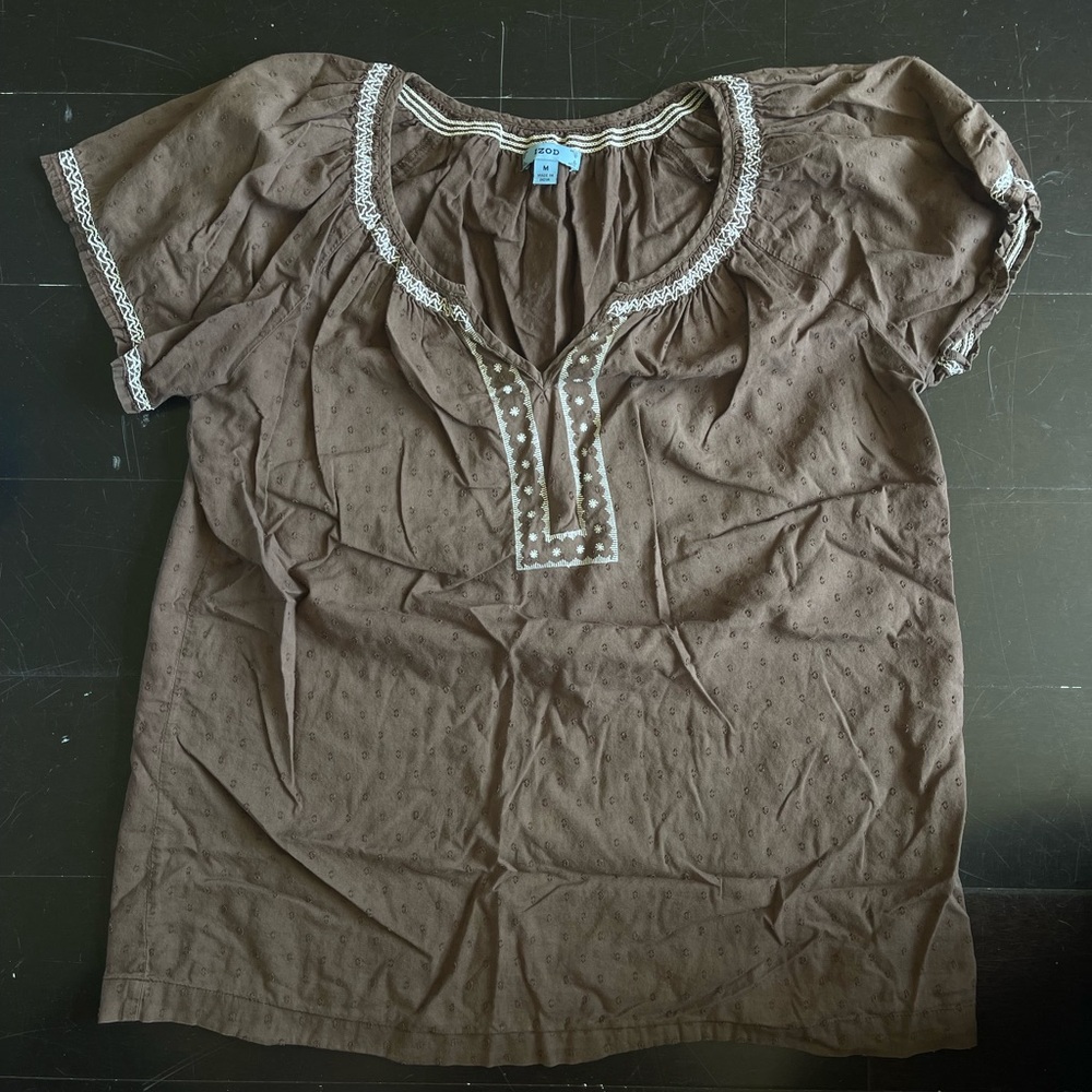 Brown Short Sleeve Blouse 100% cotton